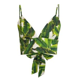 Alice + Olivia Carli Palm Tie-Back Crop Top